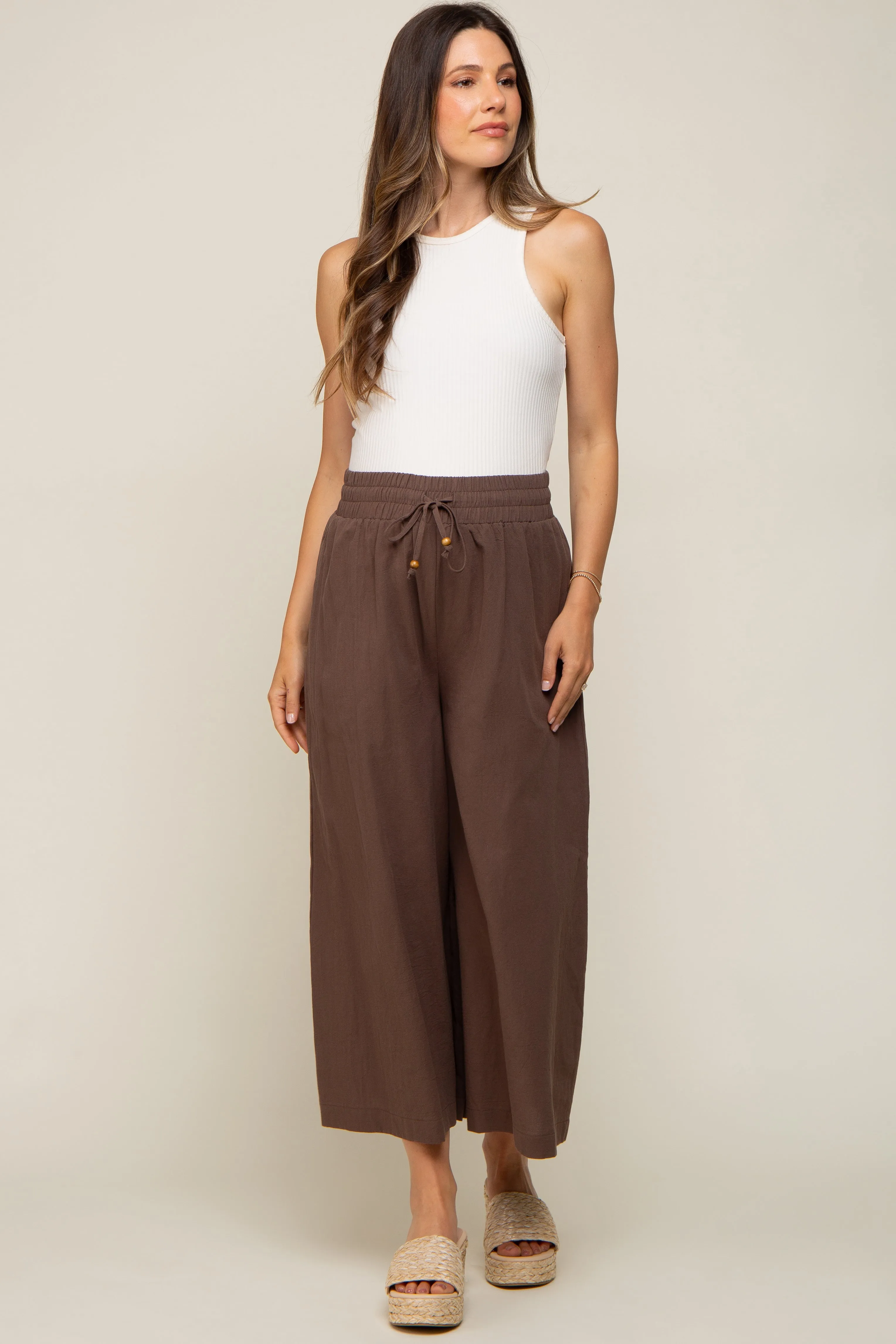 Brown Drawstring Wide Leg Maternity Pants sold by Pinkblush product image thumbnail 5