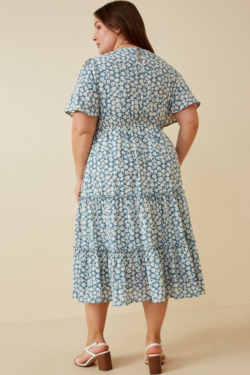 Blue Floral Tiered Plus Midi Dress sold by Pinkblush product image thumbnail 3