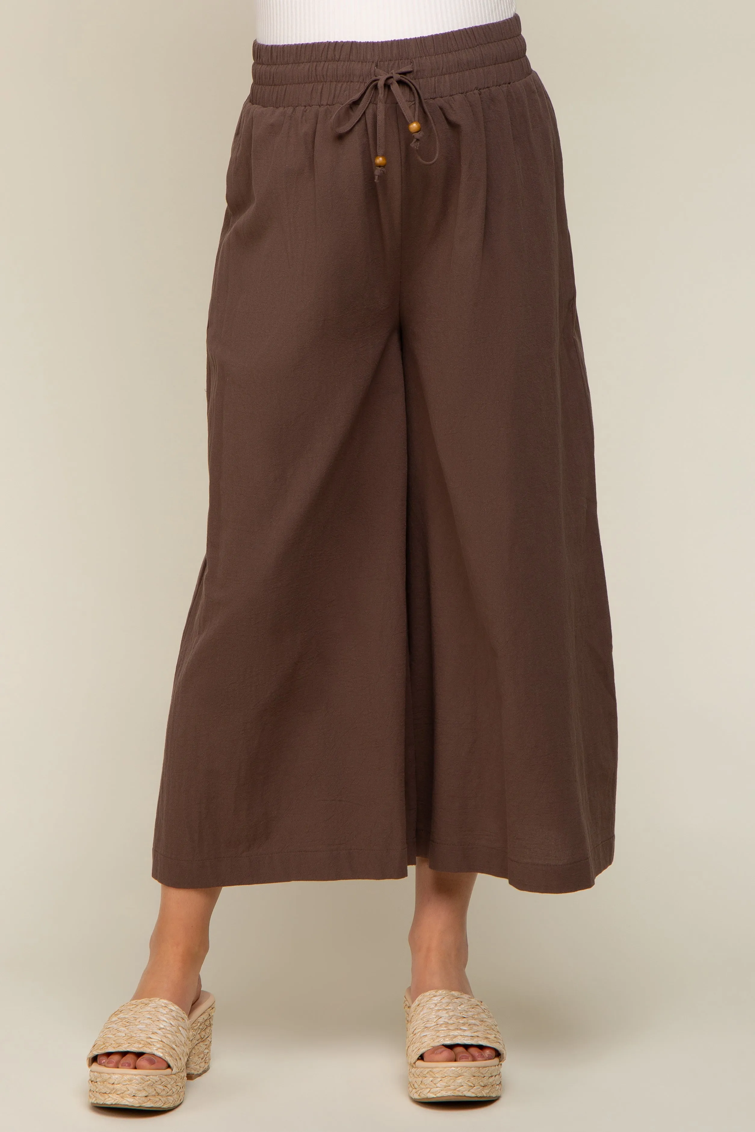 Brown Drawstring Wide Leg Maternity Pants sold by Pinkblush product image thumbnail 2
