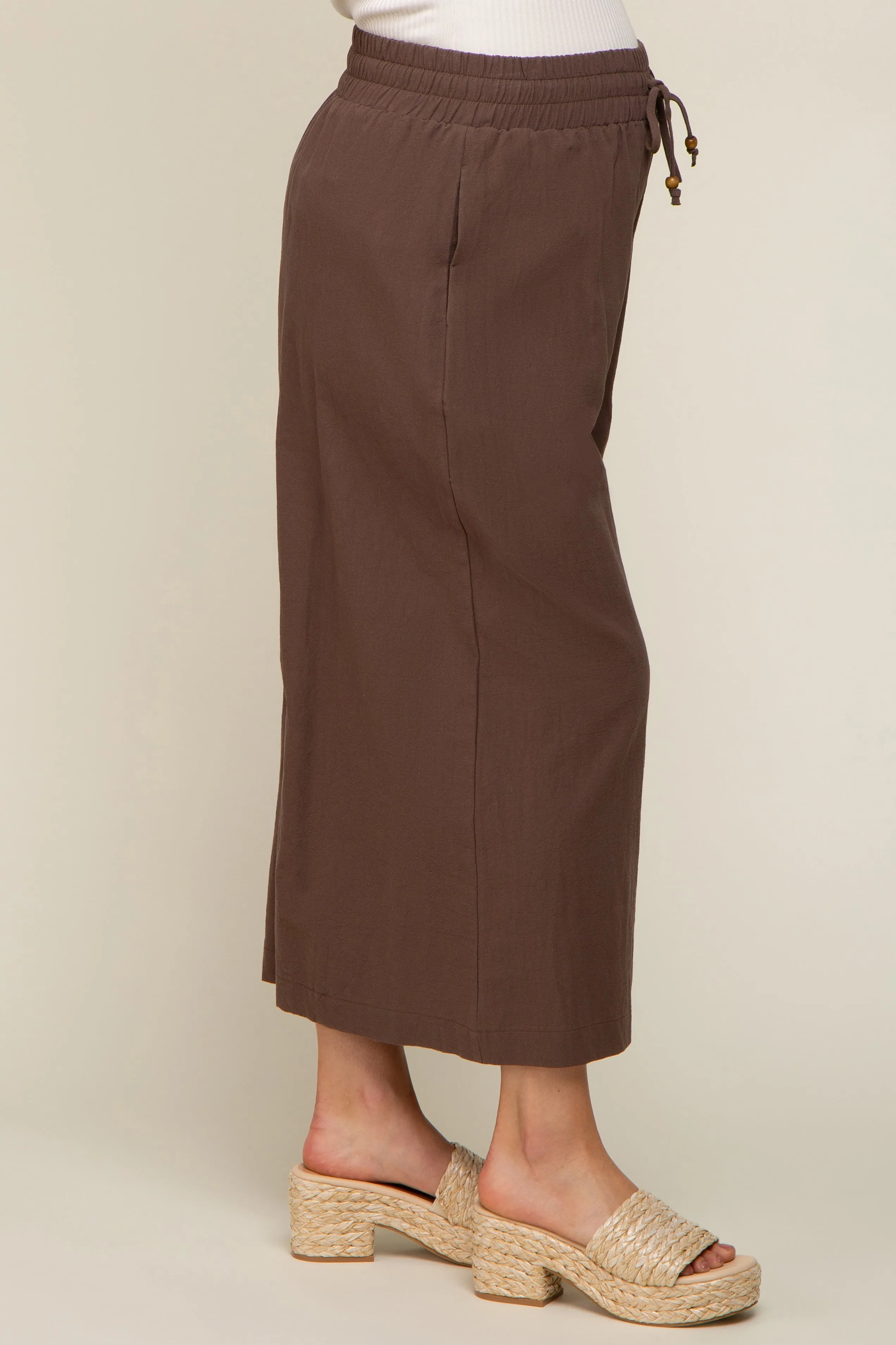 Brown Drawstring Wide Leg Maternity Pants sold by Pinkblush product image thumbnail 3