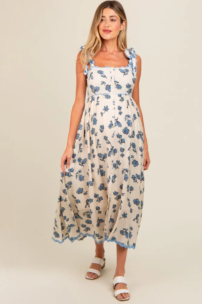 Blue Button Front Maternity Midi Dress sold by Pinkblush product image thumbnail 2