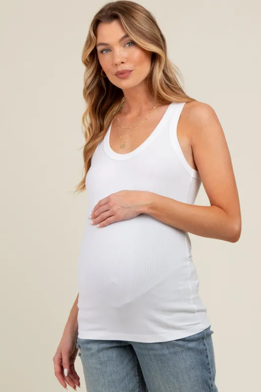 White Sleeveless Ribbed Maternity Top sold by Pinkblush
