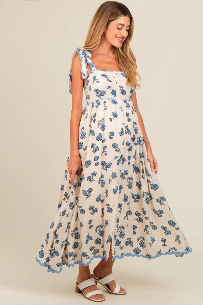 Blue Button Front Maternity Midi Dress sold by Pinkblush product image thumbnail 3