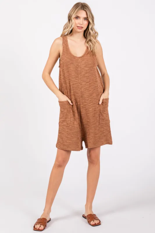 Camel Oversized Knit Romper sold by Pinkblush