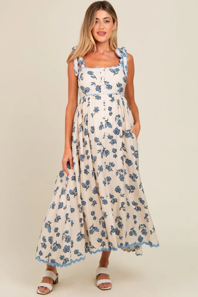 Blue Button Front Maternity Midi Dress sold by Pinkblush