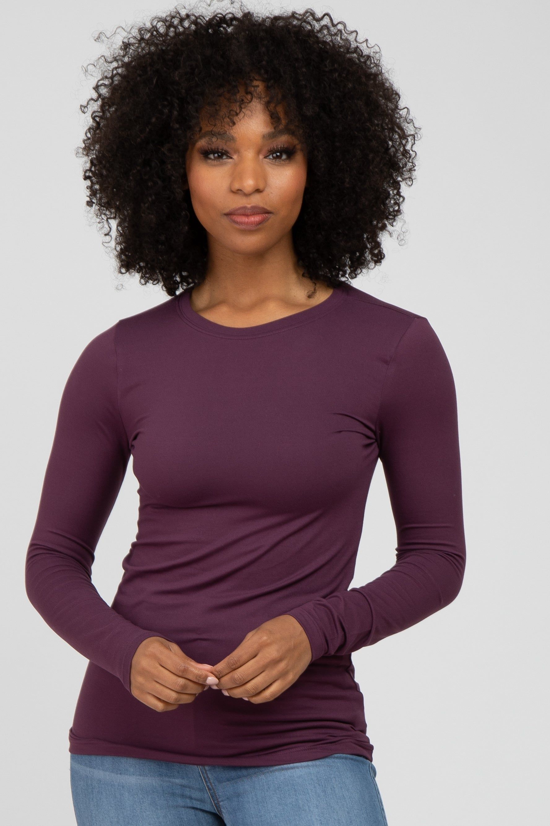 Plum Long Sleeve Basic Top sold by Pinkblush