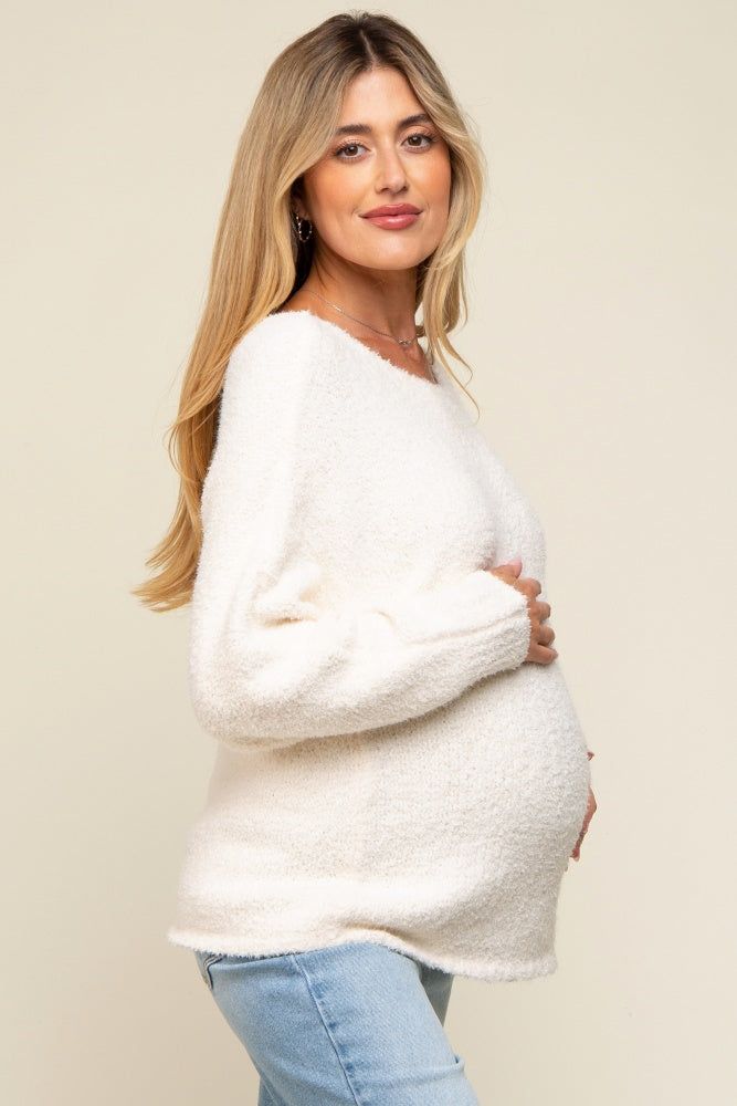 Ivory Fuzzy Knit Maternity Sweater sold by Pinkblush product image thumbnail 2