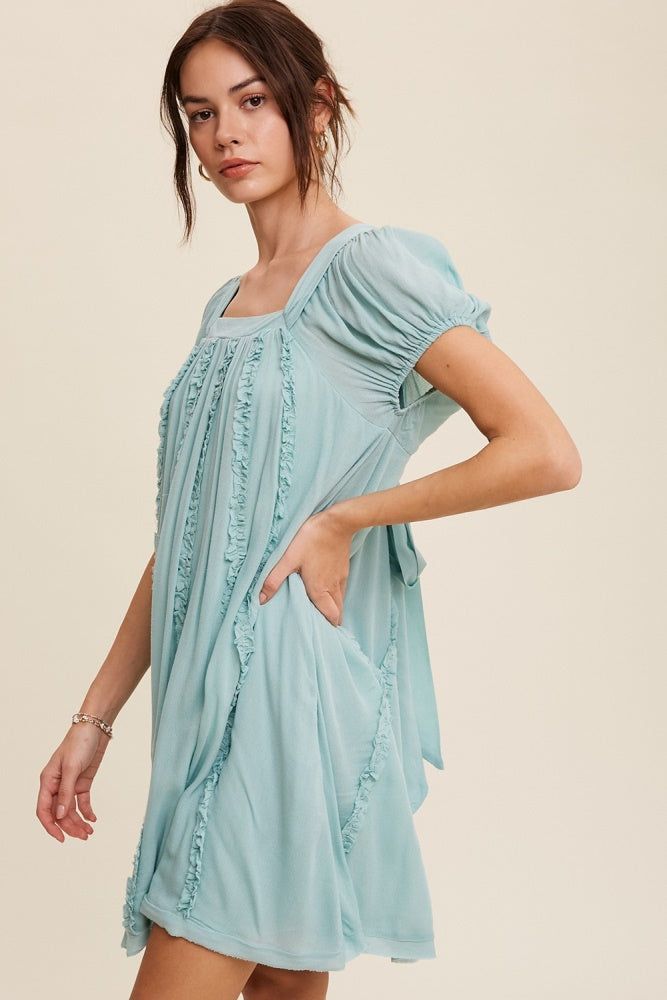 Sea Foam Square Neck Puff Sleeve Flowy Dress sold by Pinkblush product image thumbnail 2