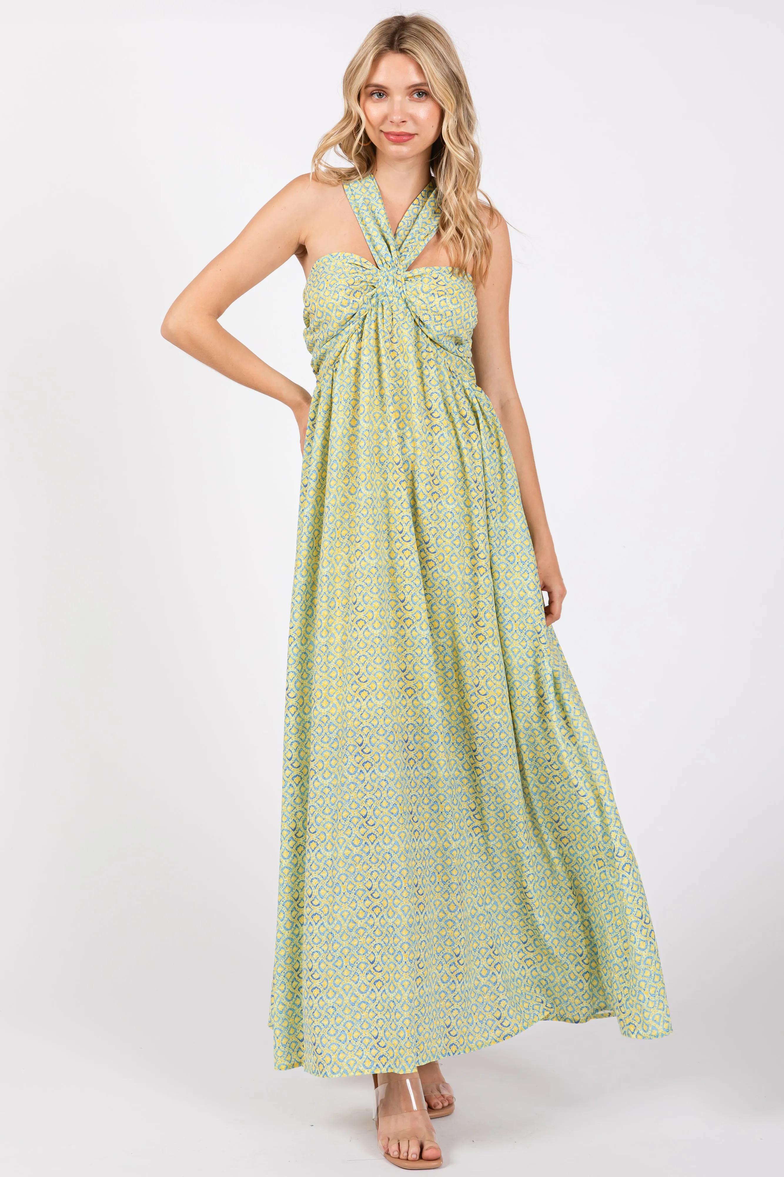Yellow Print Halter Maxi Dress sold by Pinkblush