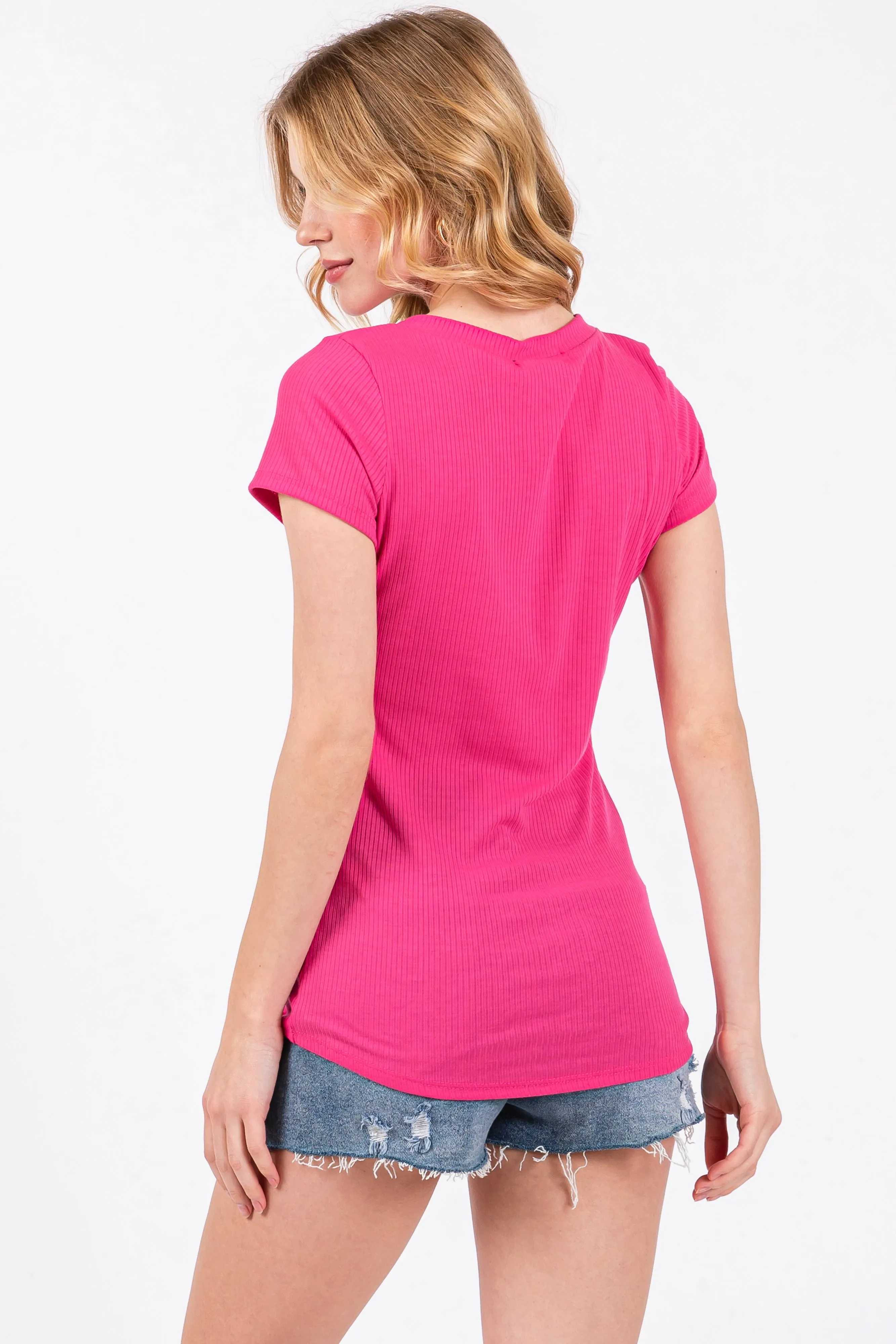 Fuchsia Ribbed Short Sleeve Top sold by Pinkblush product image thumbnail 3