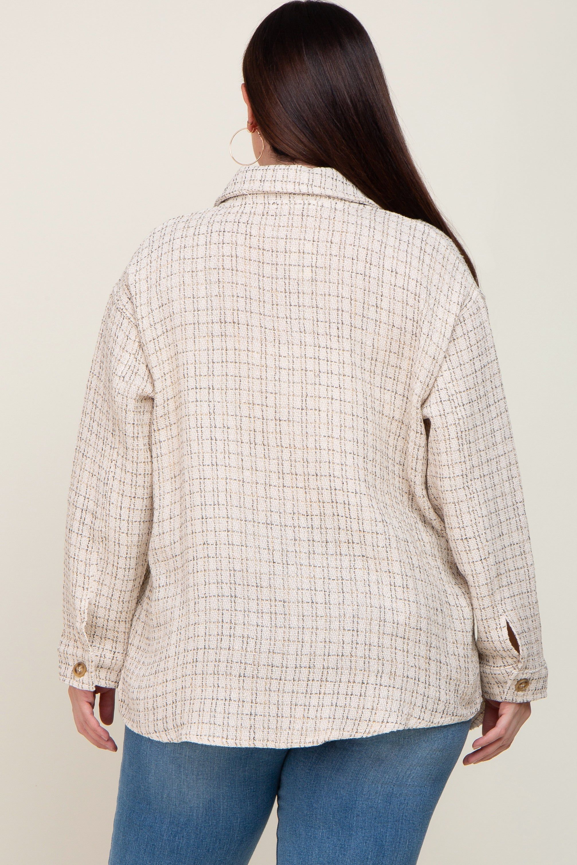 Beige Tweed Front Pocket Plus Shacket sold by Pinkblush product image thumbnail 3