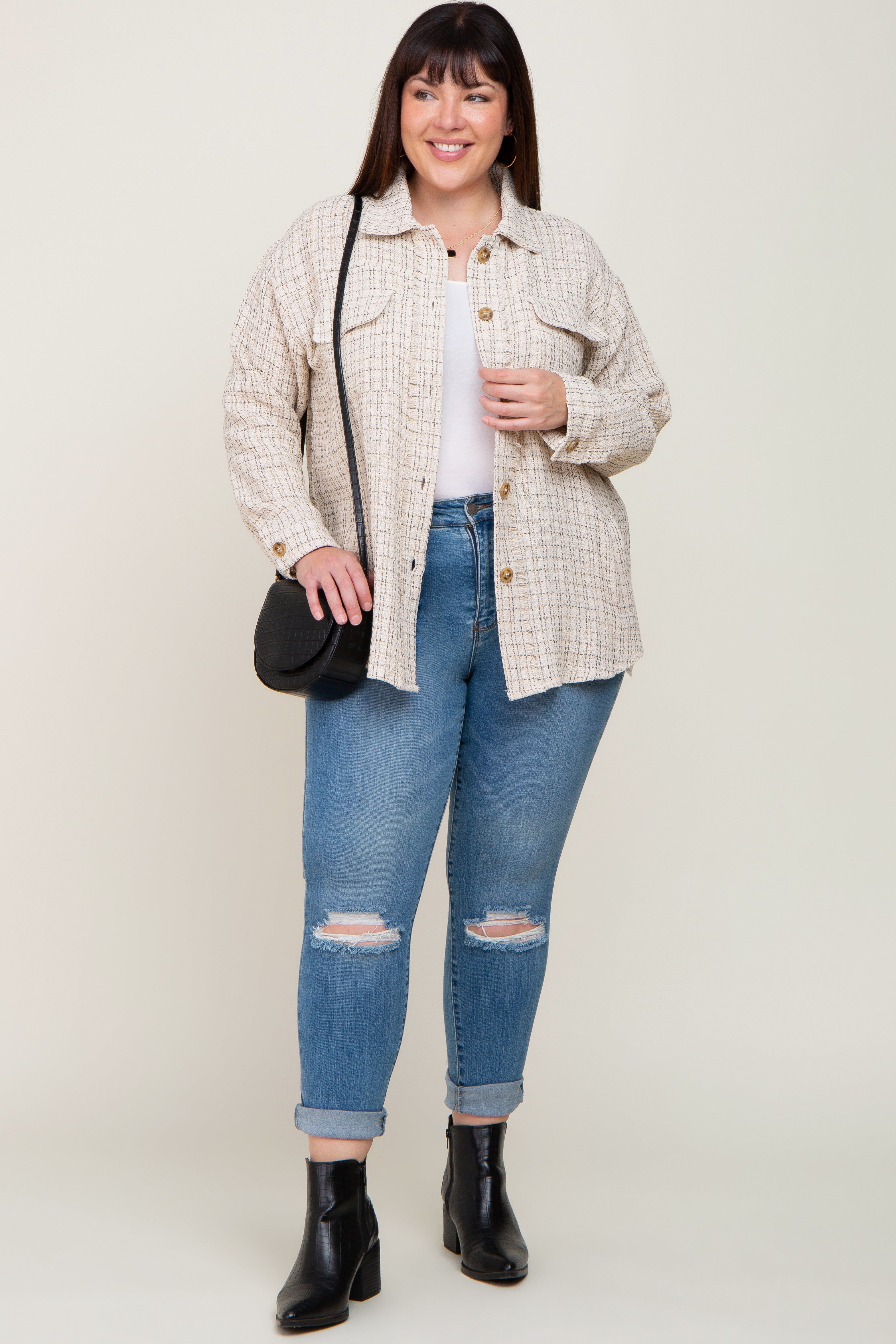 Beige Tweed Front Pocket Plus Shacket sold by Pinkblush product image thumbnail 4