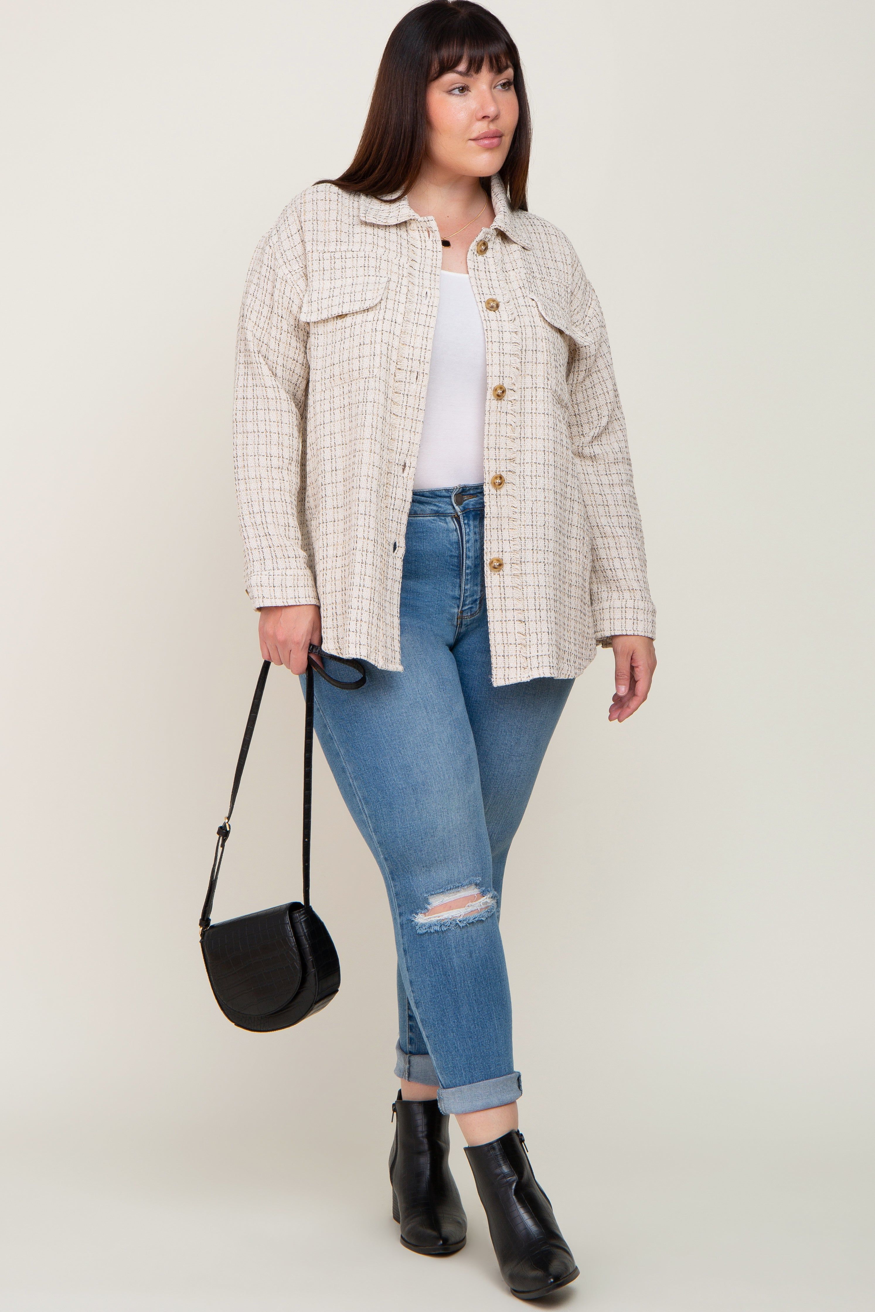 Beige Tweed Front Pocket Plus Shacket sold by Pinkblush product image thumbnail 5