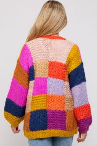 Multi-Color Checkered Thick Knit Maternity Cardigan sold by Pinkblush