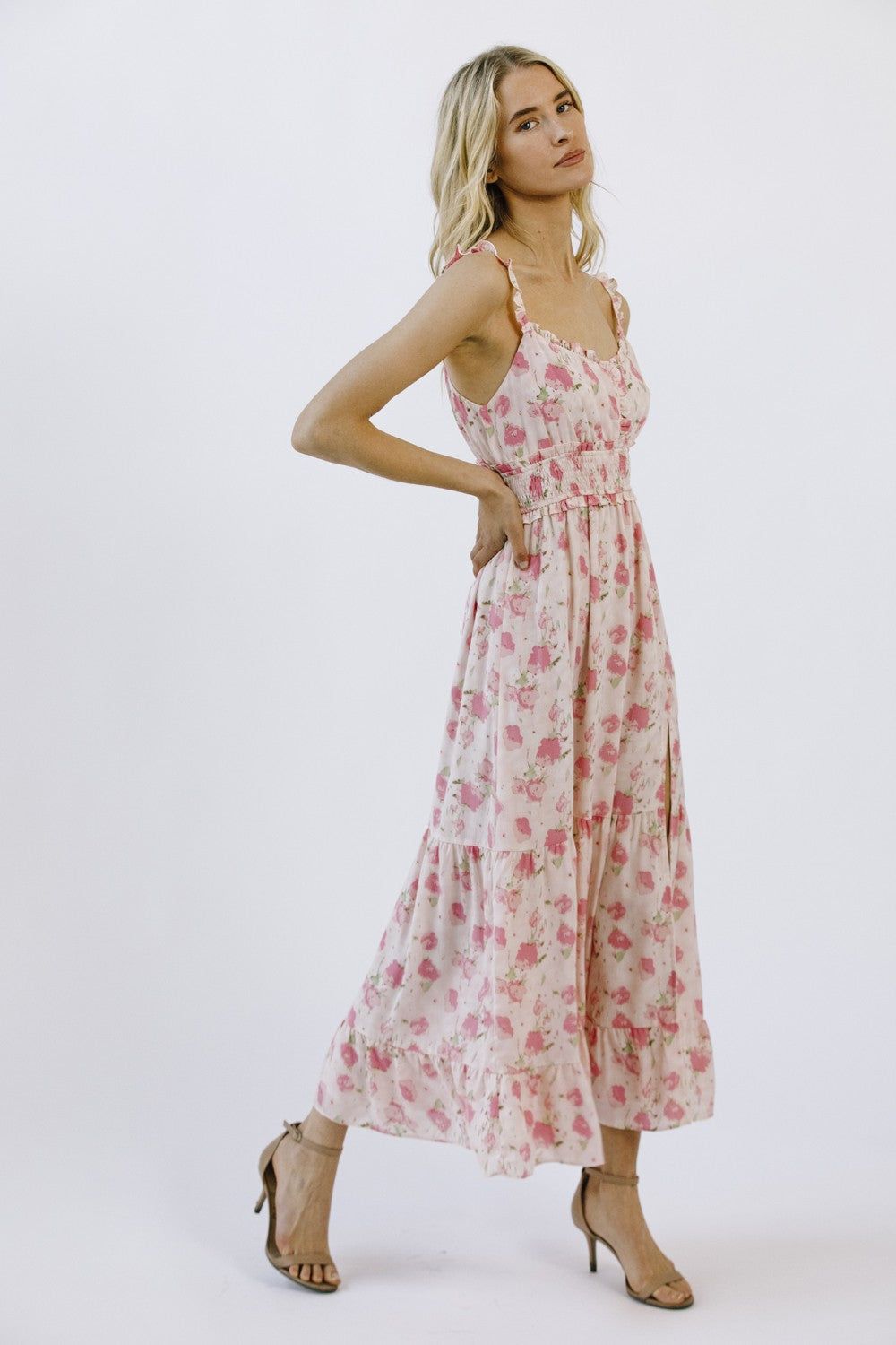 Pink Floral Print Ruffled Midi Dress sold by Pinkblush product image thumbnail 3