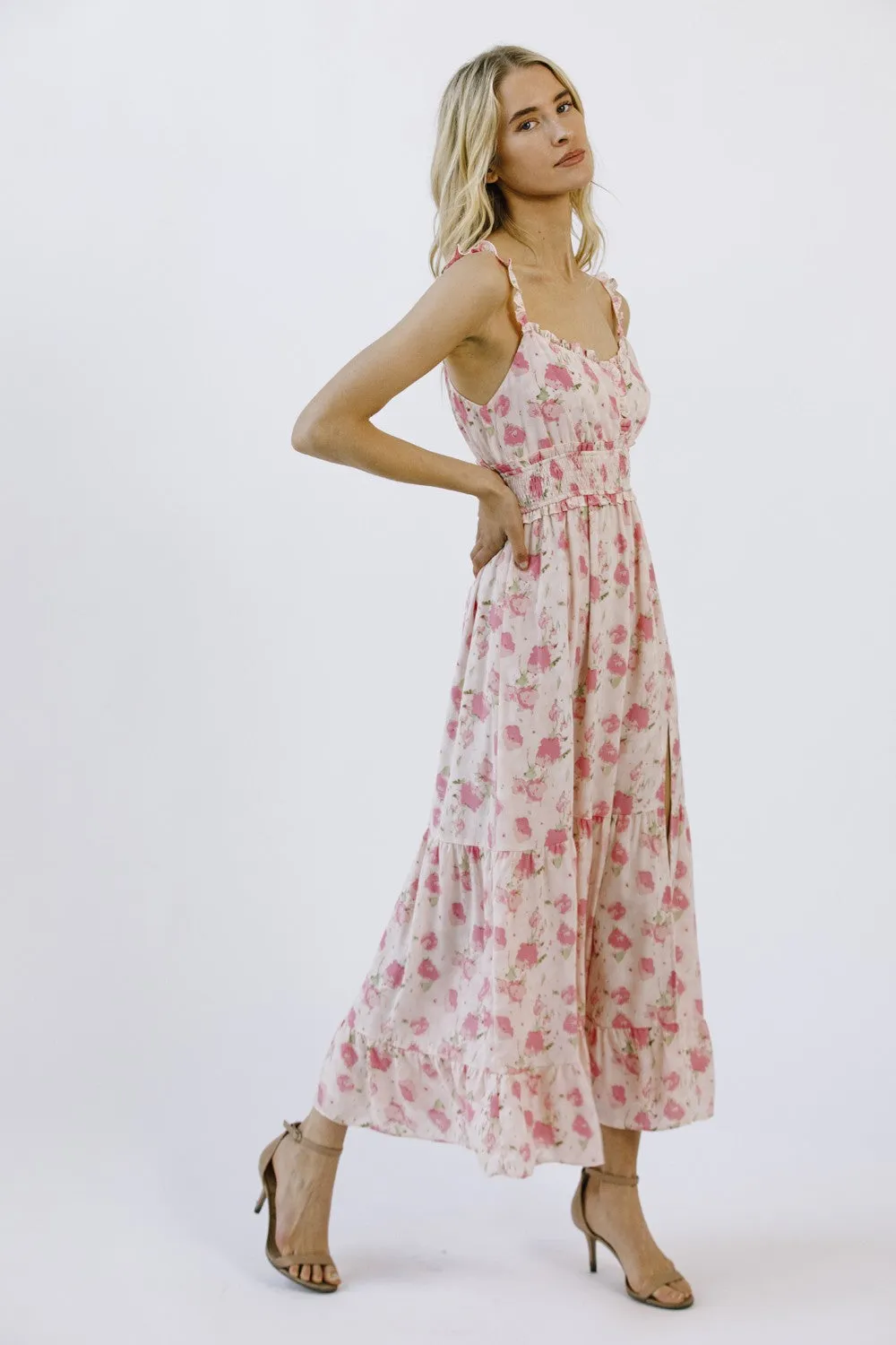 Pink Floral Print Ruffled Midi Dress sold by Pinkblush product image thumbnail 3