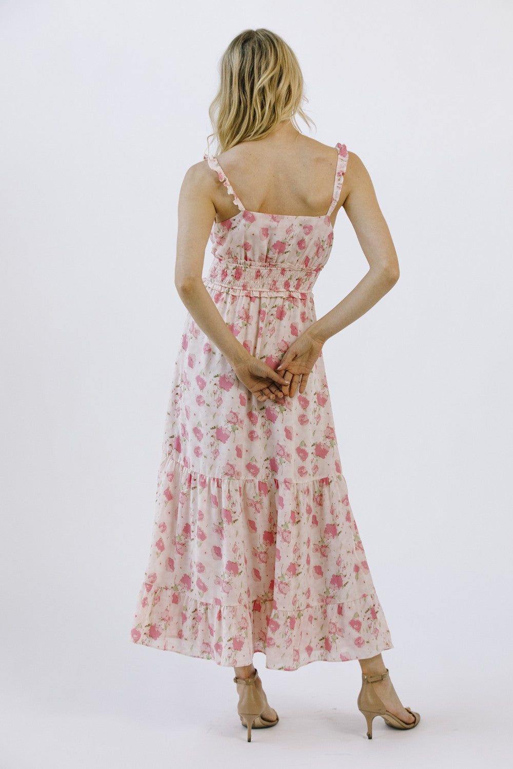 Pink Floral Print Ruffled Midi Dress sold by Pinkblush product image thumbnail 4