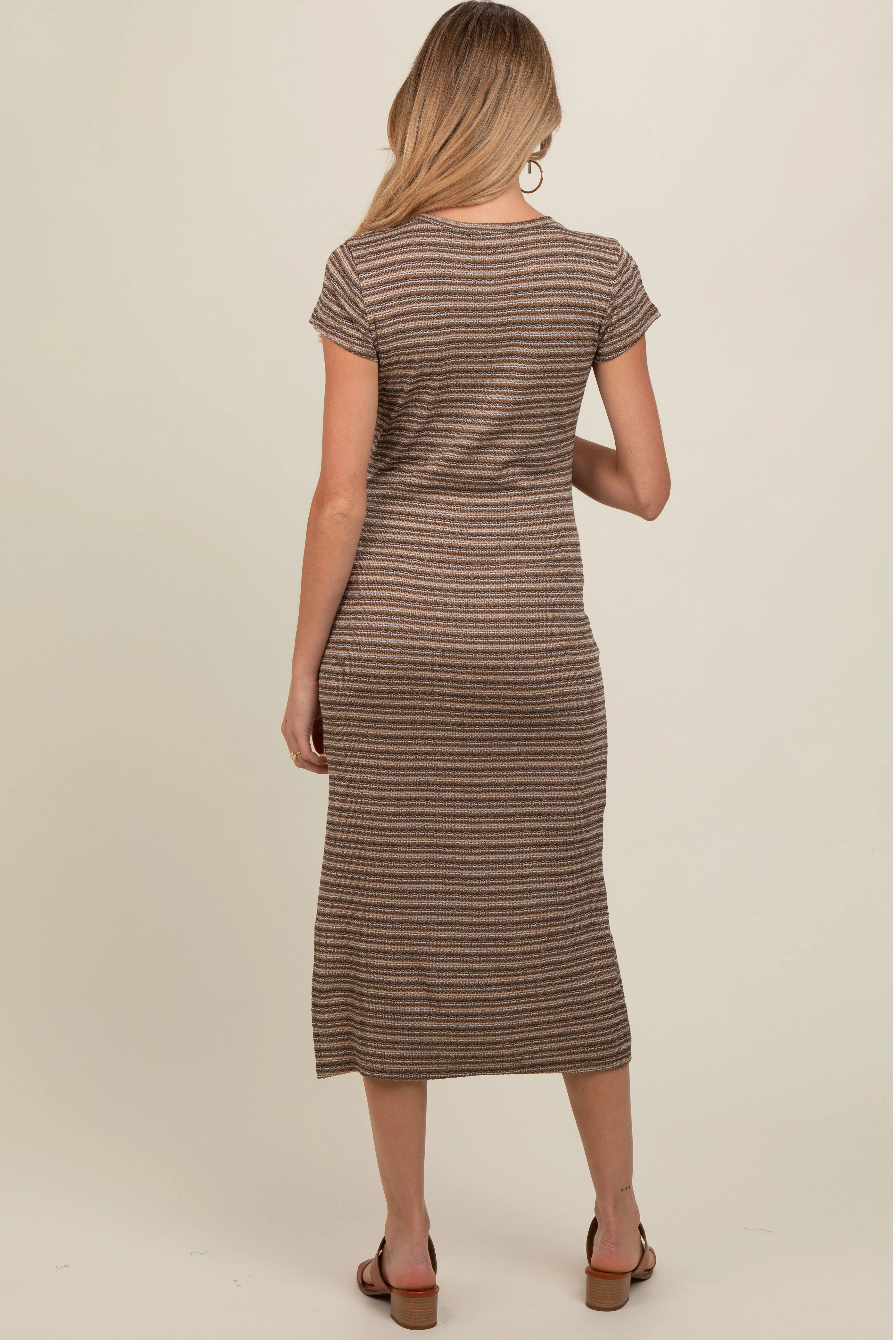 Brown Striped Side Slit Maternity Midi Dress sold by Pinkblush product image thumbnail 4