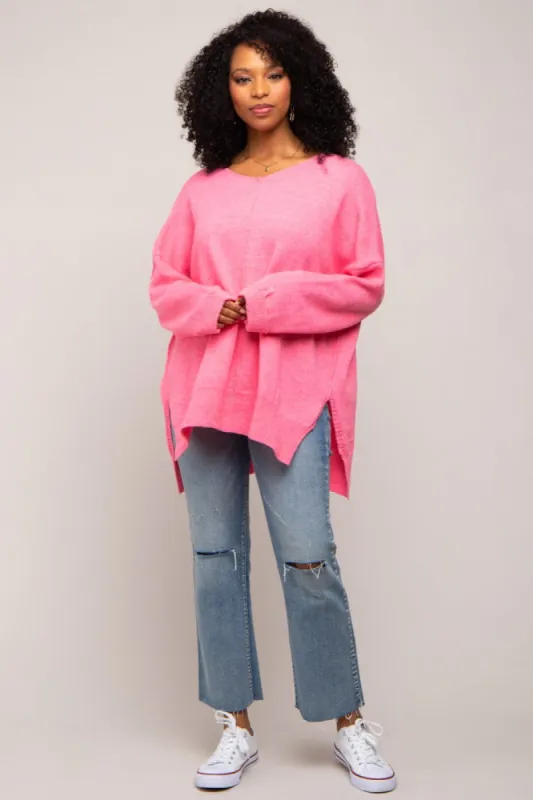 Fuchsia Dolman Sleeve Side Slit Sweater sold by Pinkblush