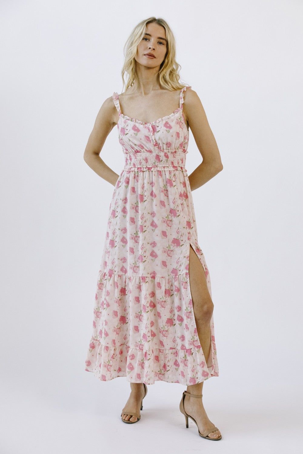 Pink Floral Print Ruffled Midi Dress sold by Pinkblush product image thumbnail 2