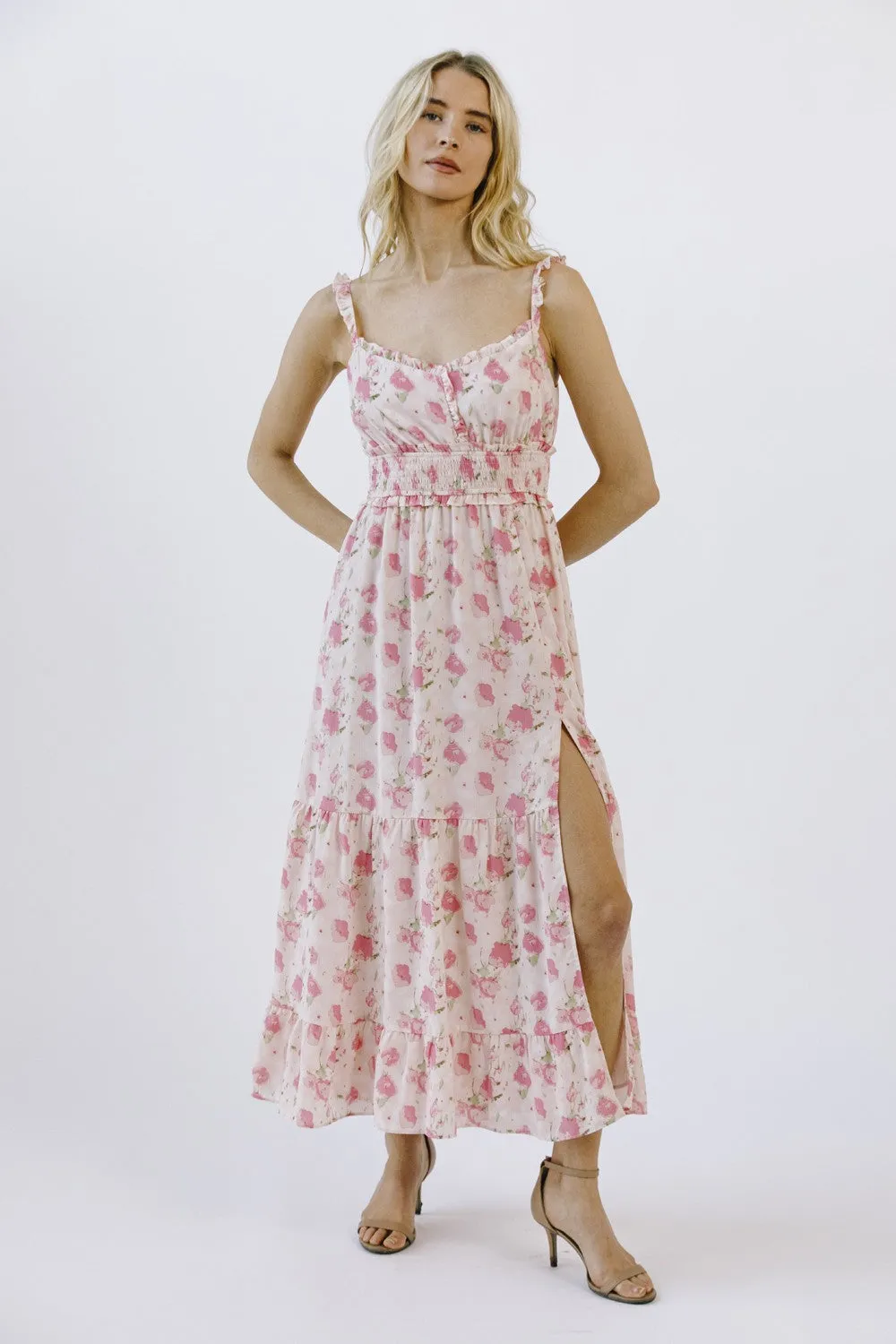 Pink Floral Print Ruffled Midi Dress sold by Pinkblush product image thumbnail 2
