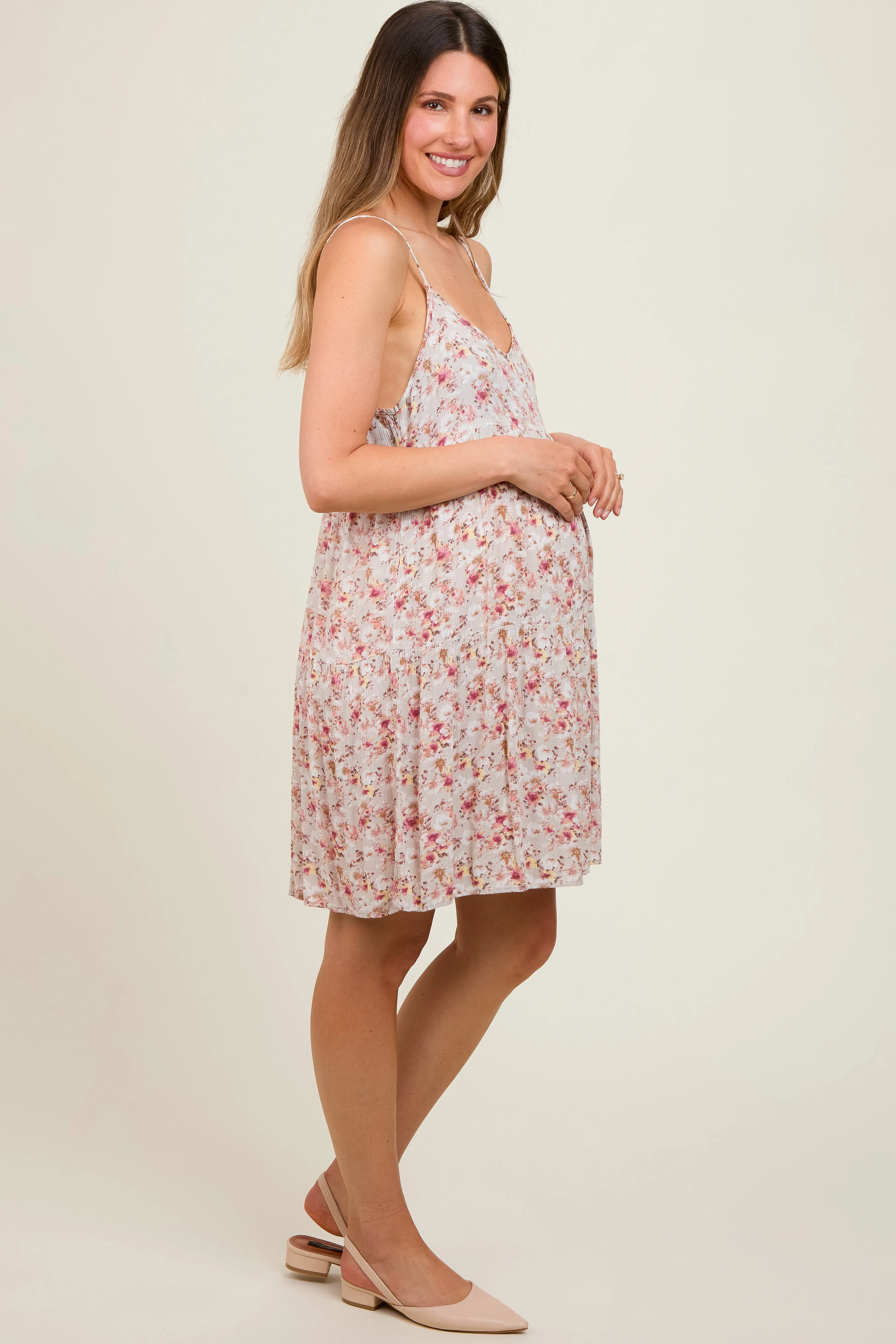 Taupe Floral Tiered Maternity Dress sold by Pinkblush product image thumbnail 3