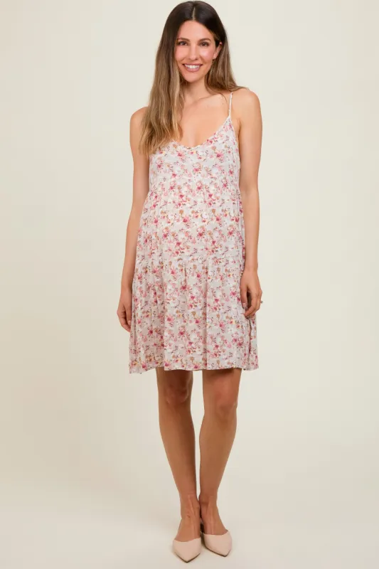 Taupe Floral Tiered Maternity Dress sold by Pinkblush