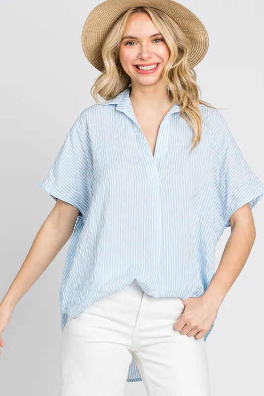 Light Blue Collared Short Sleeve Top sold by Pinkblush