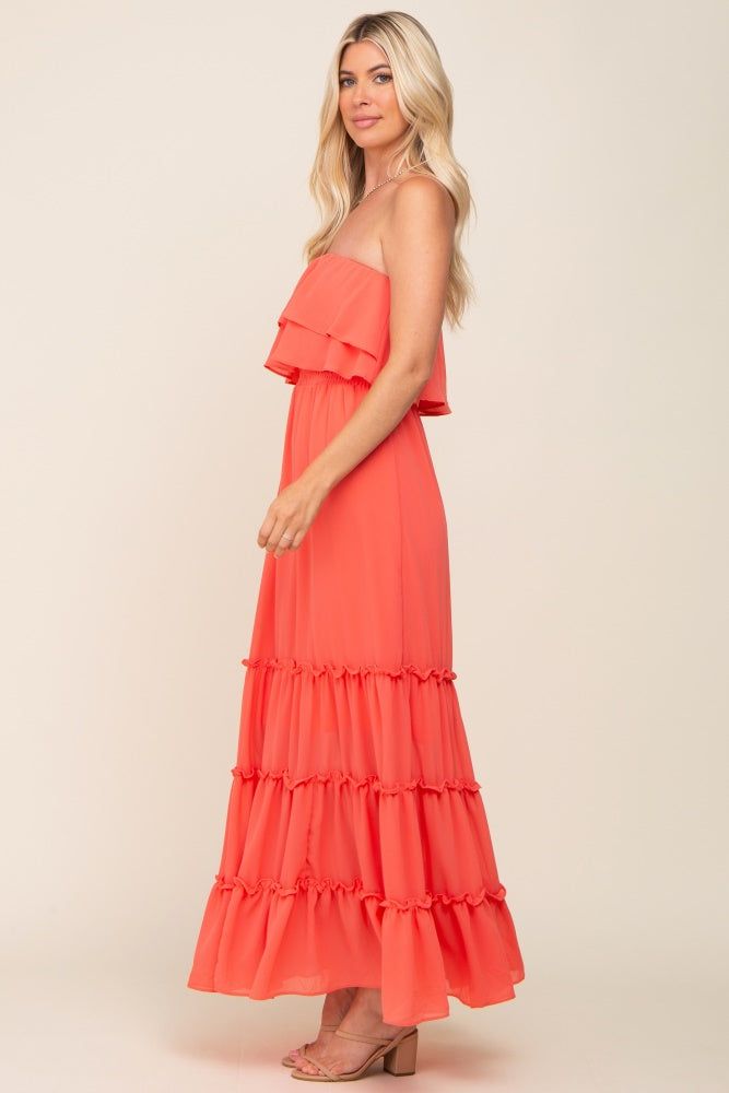 Coral Chiffon Strapless Ruffle Tiered Maxi Dress sold by Pinkblush product image thumbnail 2