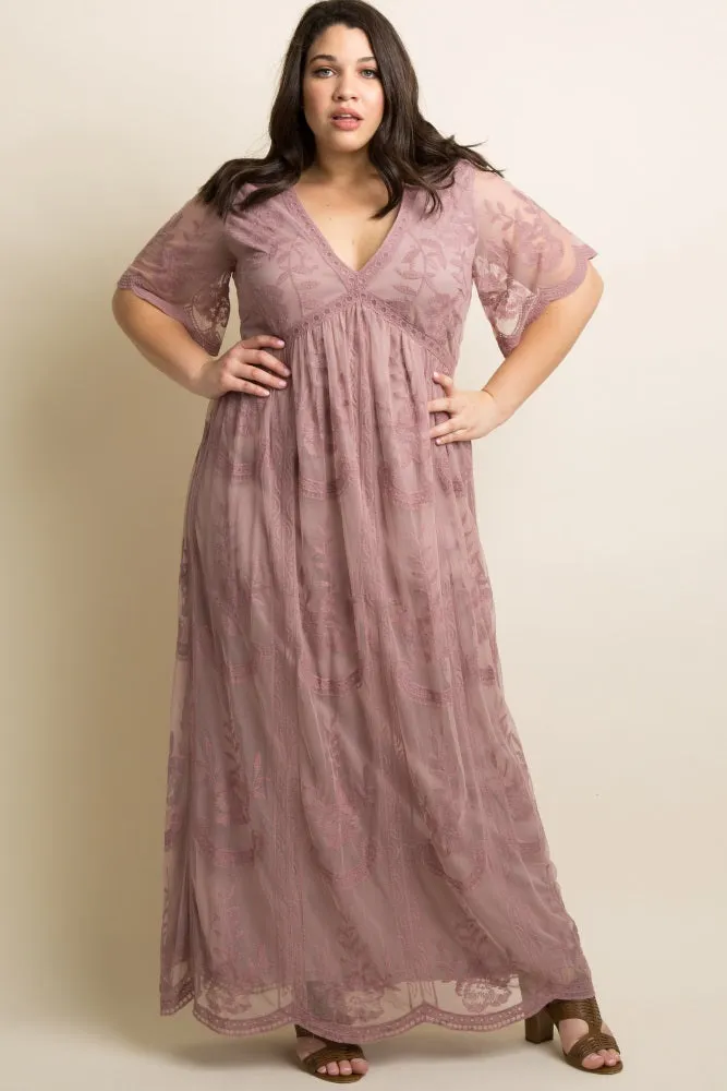 PinkBlush Mauve Lace Mesh Overlay Plus Maxi Dress sold by Pinkblush product image thumbnail 4