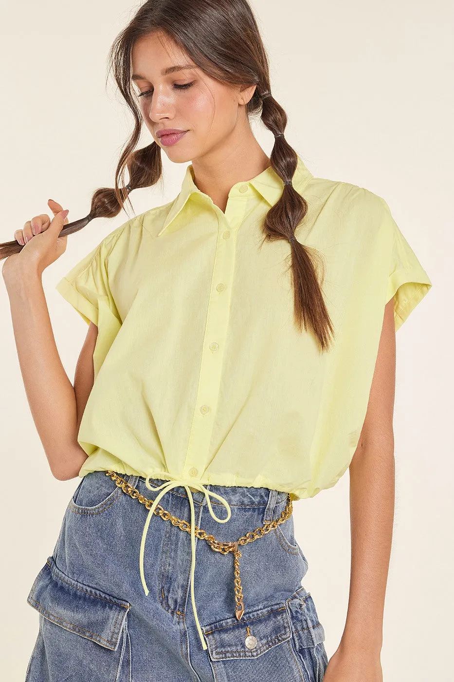 Lemonade Bubble Drawstring Hem Poplin Button Up Shirt sold by Pinkblush