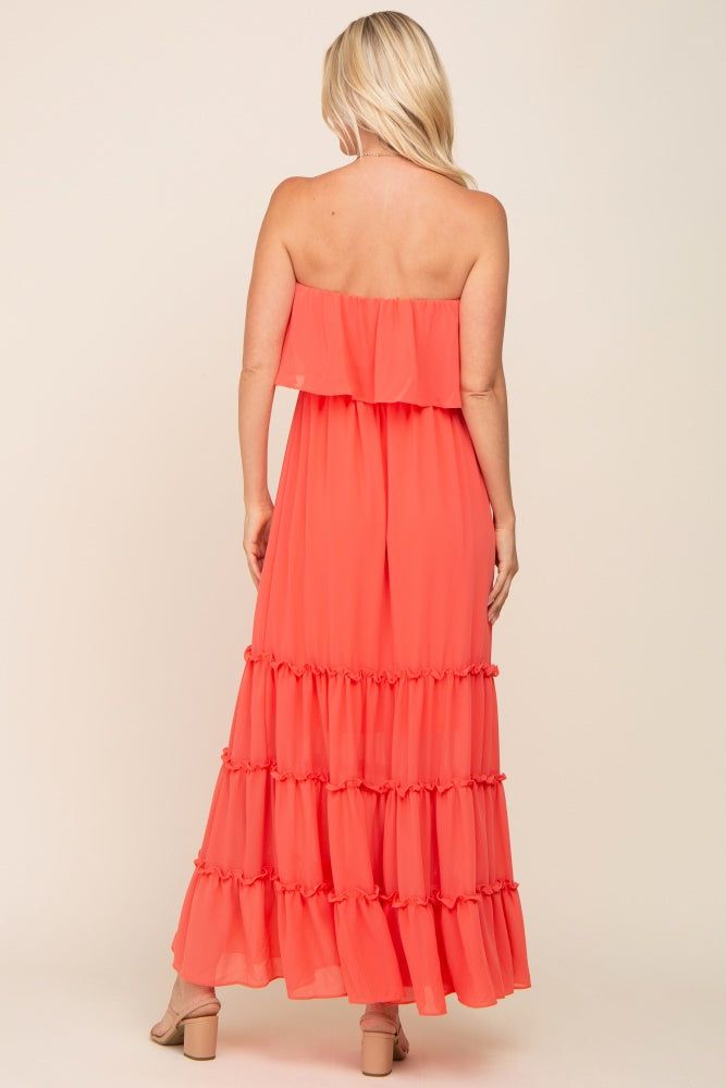 Coral Chiffon Strapless Ruffle Tiered Maxi Dress sold by Pinkblush product image thumbnail 3