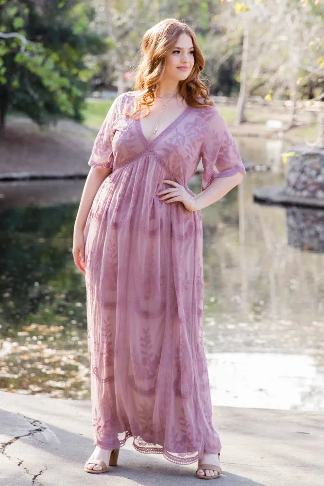 PinkBlush Mauve Lace Mesh Overlay Plus Maxi Dress sold by Pinkblush product image thumbnail 2