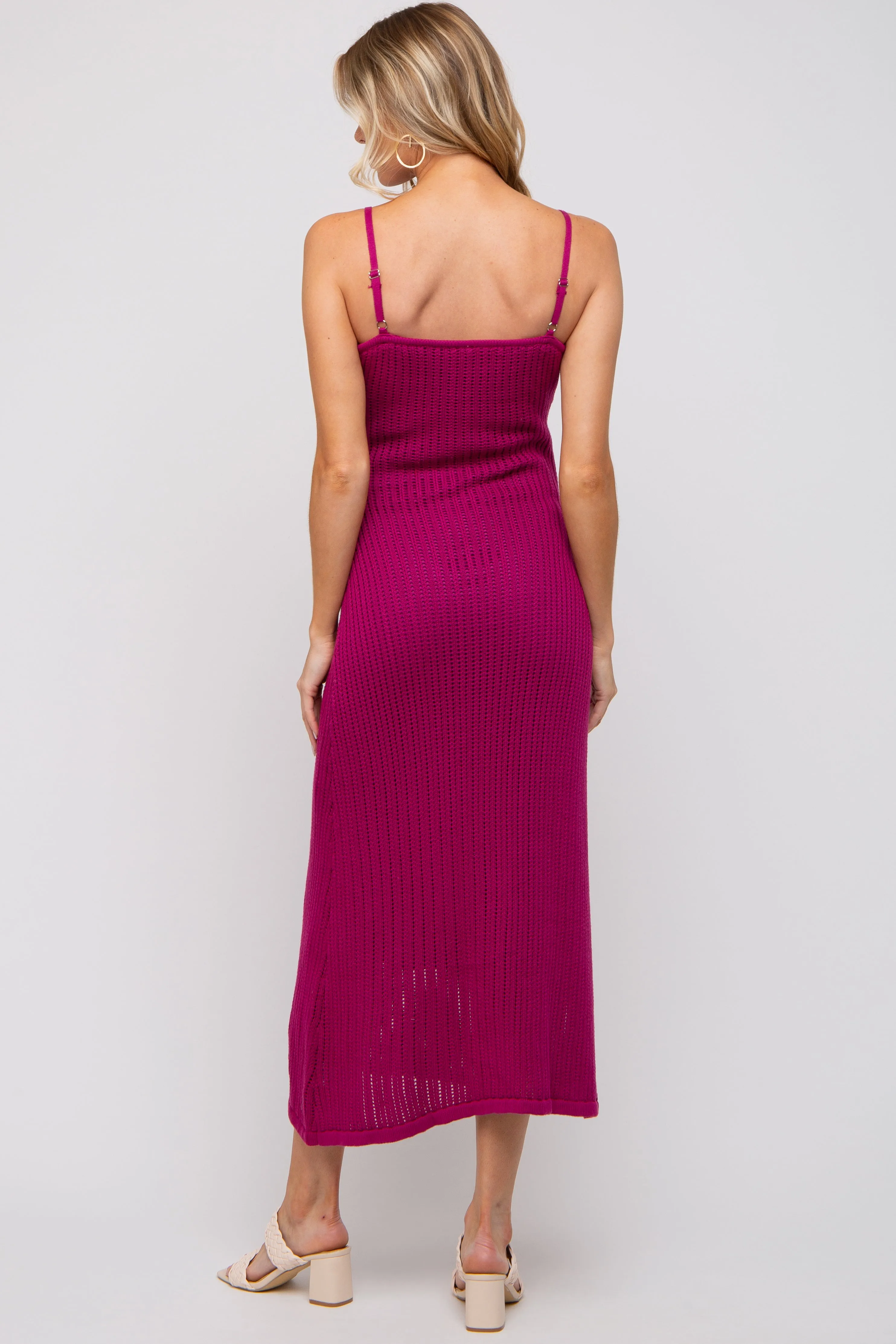 Magenta Open Knit Crochet Maternity Midi Dress sold by Pinkblush product image thumbnail 4