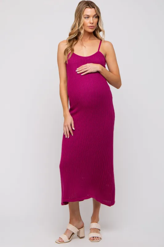 Magenta Open Knit Crochet Maternity Midi Dress sold by Pinkblush