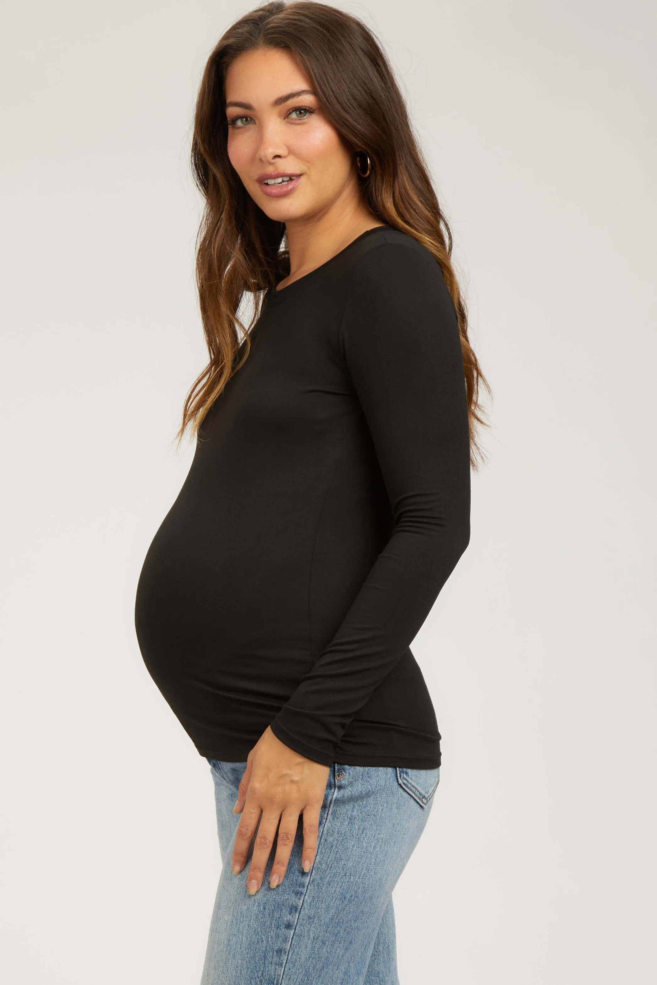 Black Knit Long Sleeve Round Hem Maternity Top sold by Pinkblush product image thumbnail 2