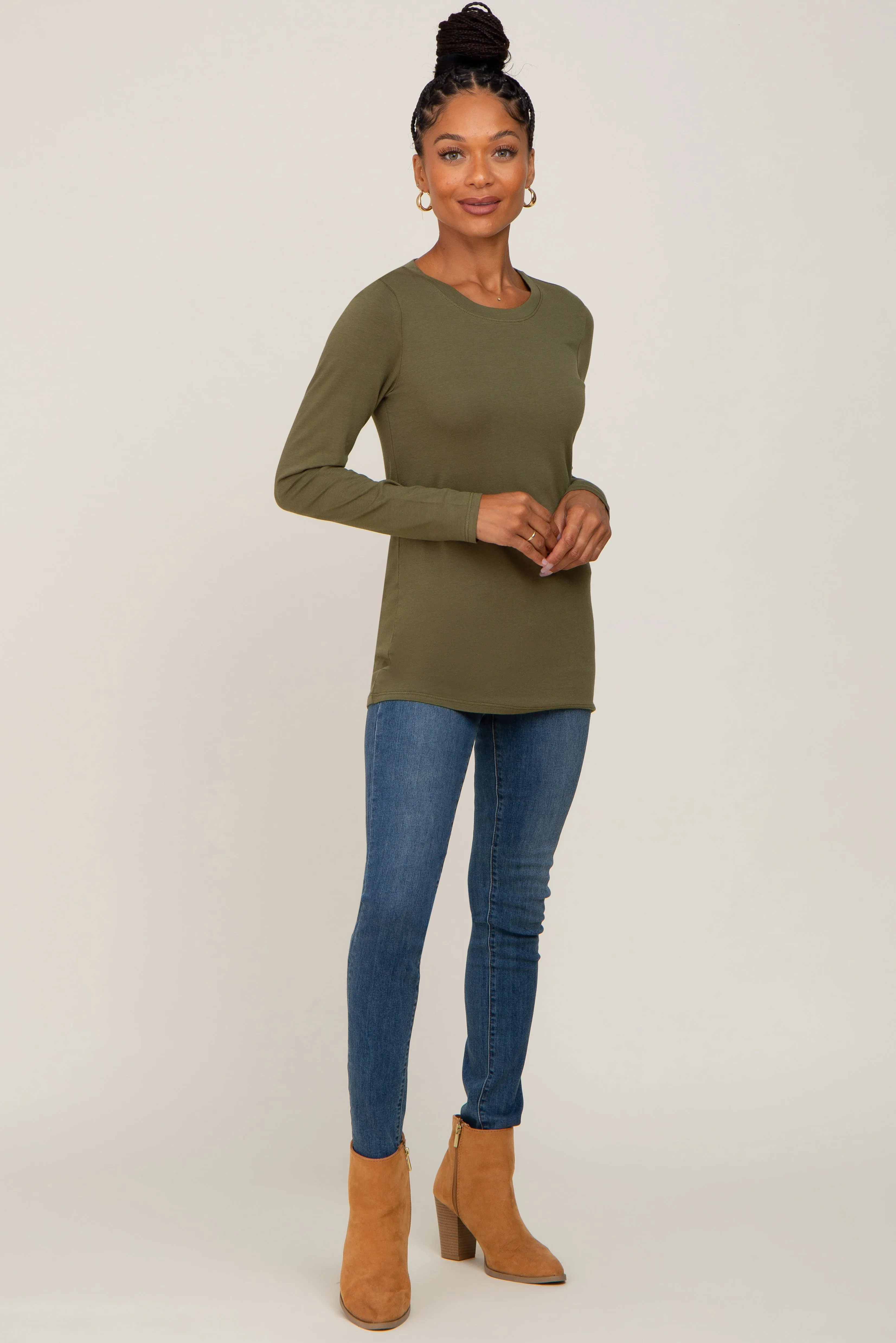 Olive Basic Long Sleeve Top sold by Pinkblush product image thumbnail 4