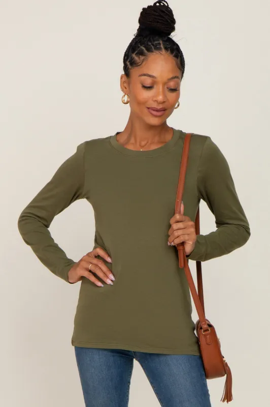 Olive Basic Long Sleeve Top sold by Pinkblush
