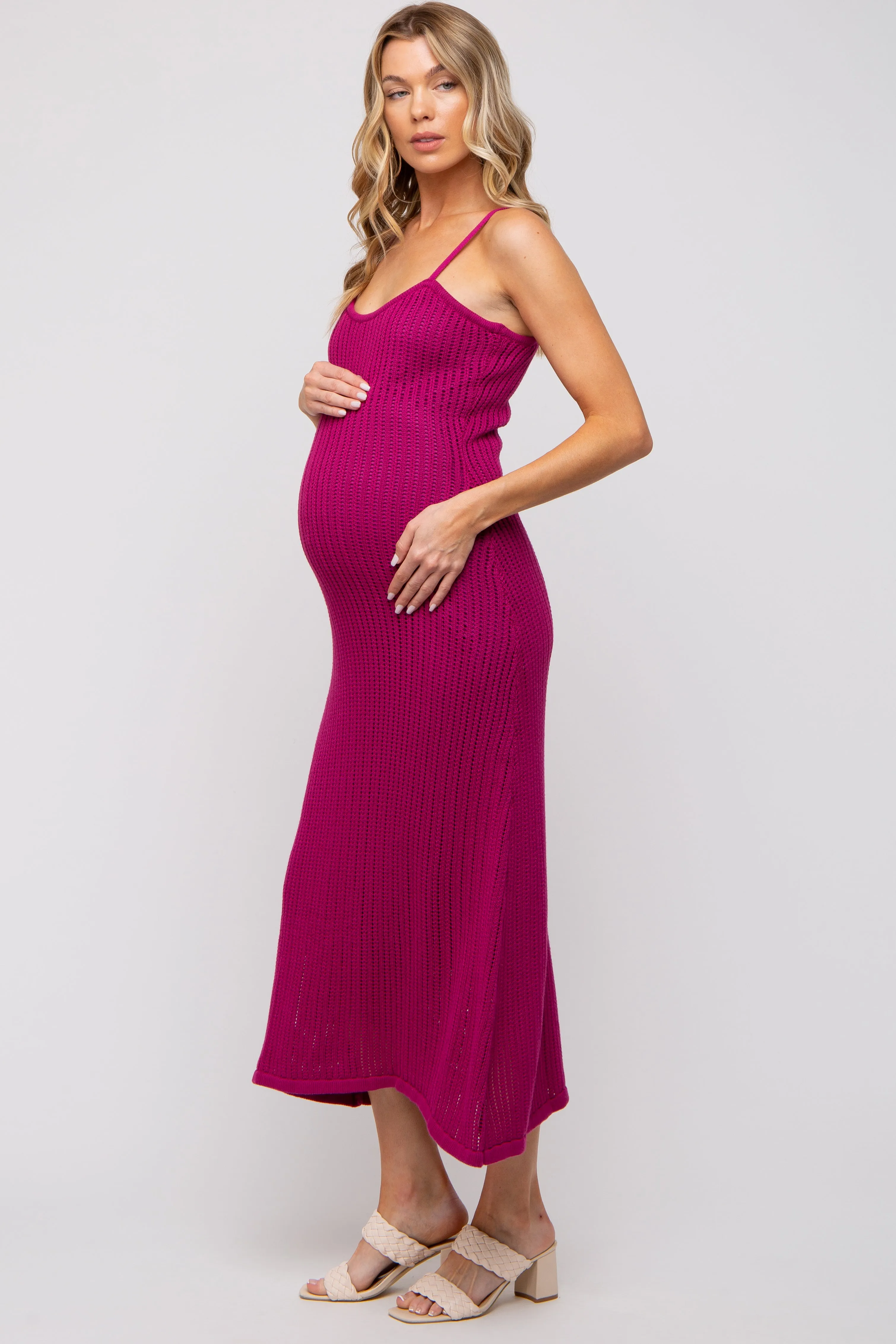 Magenta Open Knit Crochet Maternity Midi Dress sold by Pinkblush product image thumbnail 2