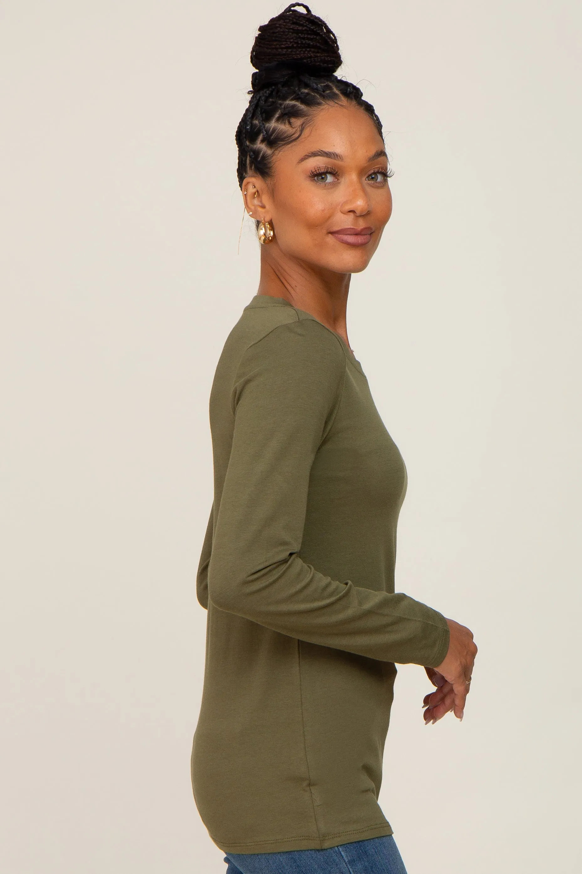 Olive Basic Long Sleeve Top sold by Pinkblush product image thumbnail 2