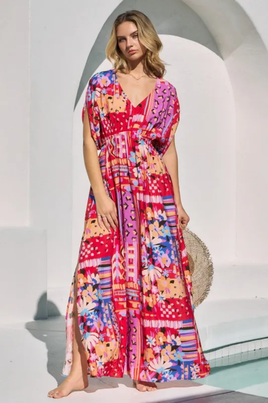 Red Mixed Print Bell Sleeve Maxi Dress sold by Pinkblush