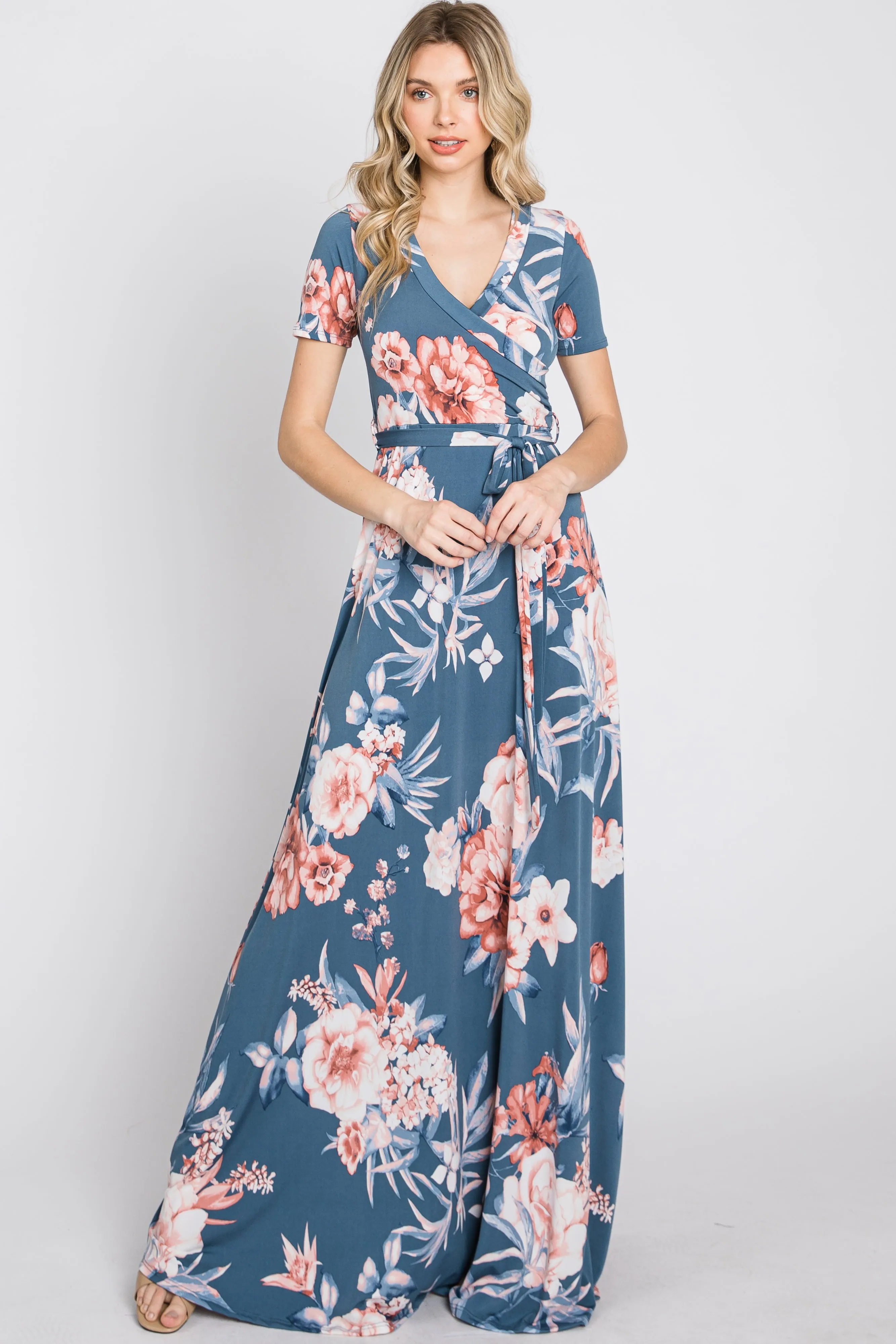 Blue Floral Wrap Nursing Maxi Dress sold by Pinkblush product image thumbnail 4