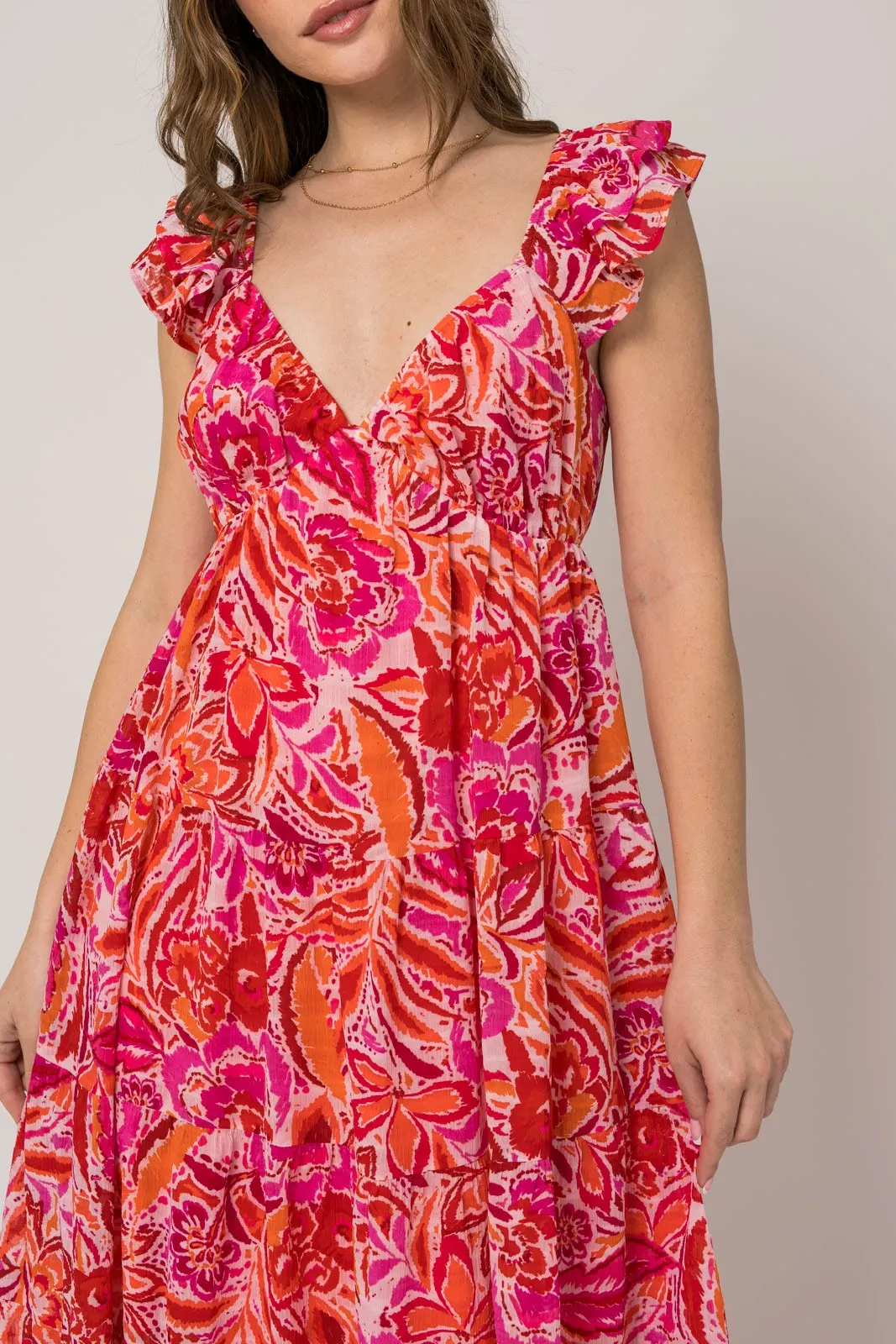 Fuchsia Floral Flutter Sleeve Dress sold by Pinkblush product image thumbnail 4