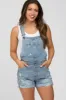 Blue Distressed Maternity Denim Short Overalls sold by Pinkblush