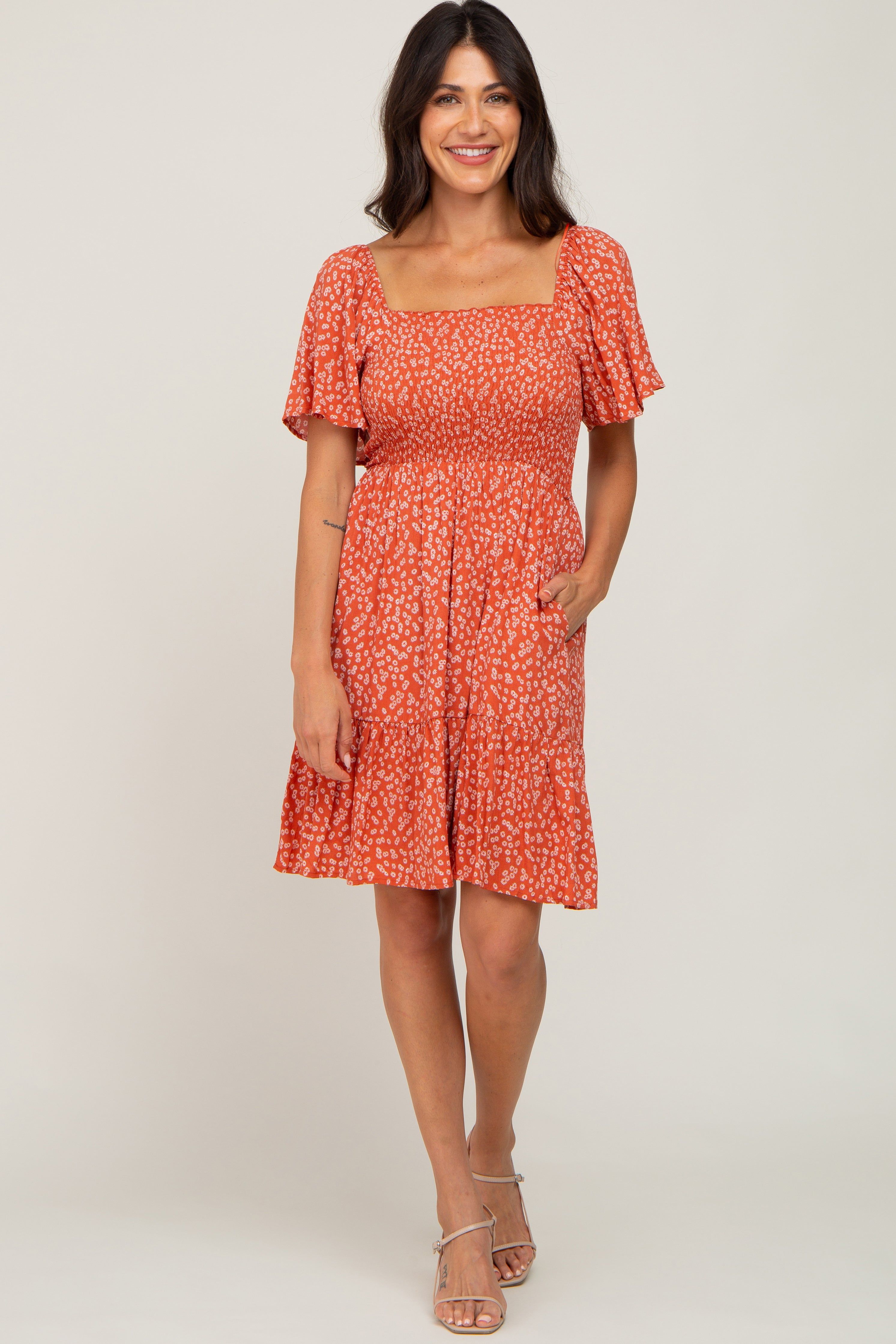 Coral Floral Smocked Dress sold by Pinkblush product image thumbnail 4
