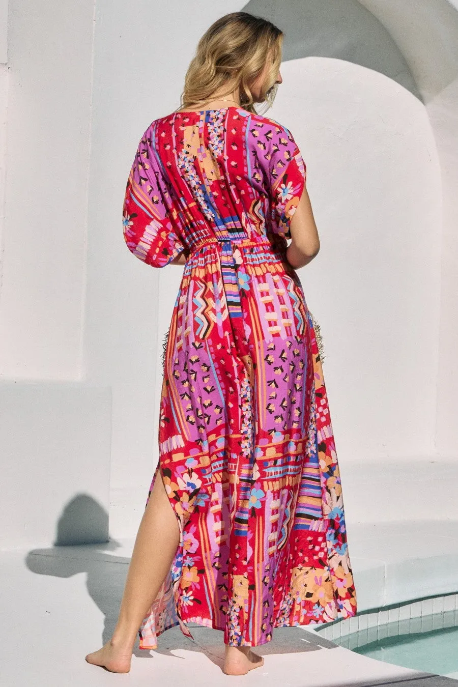 Red Mixed Print Bell Sleeve Maxi Dress sold by Pinkblush product image thumbnail 3