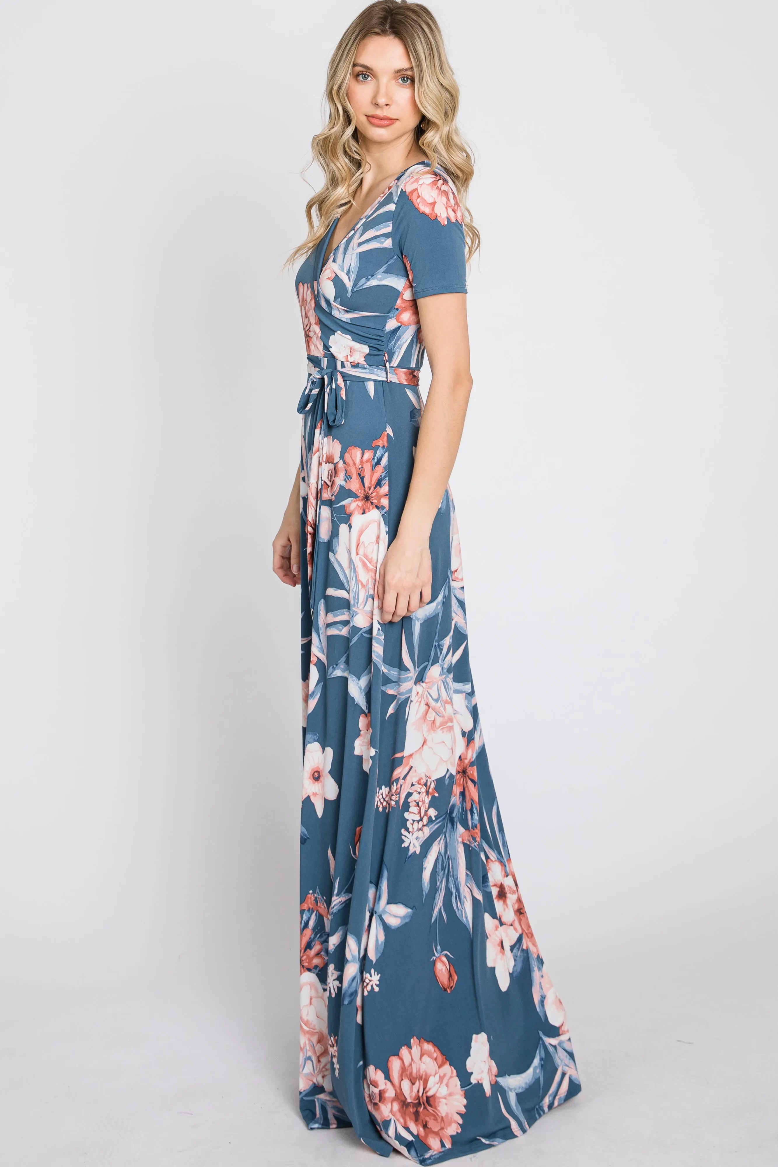 Blue Floral Wrap Nursing Maxi Dress sold by Pinkblush product image thumbnail 5