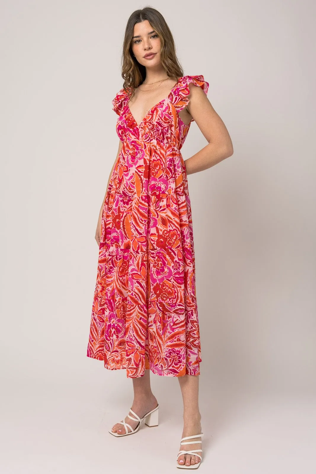 Fuchsia Floral Flutter Sleeve Dress sold by Pinkblush product image thumbnail 2