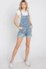 Blue Distressed Maternity Denim Short Overalls sold by Pinkblush