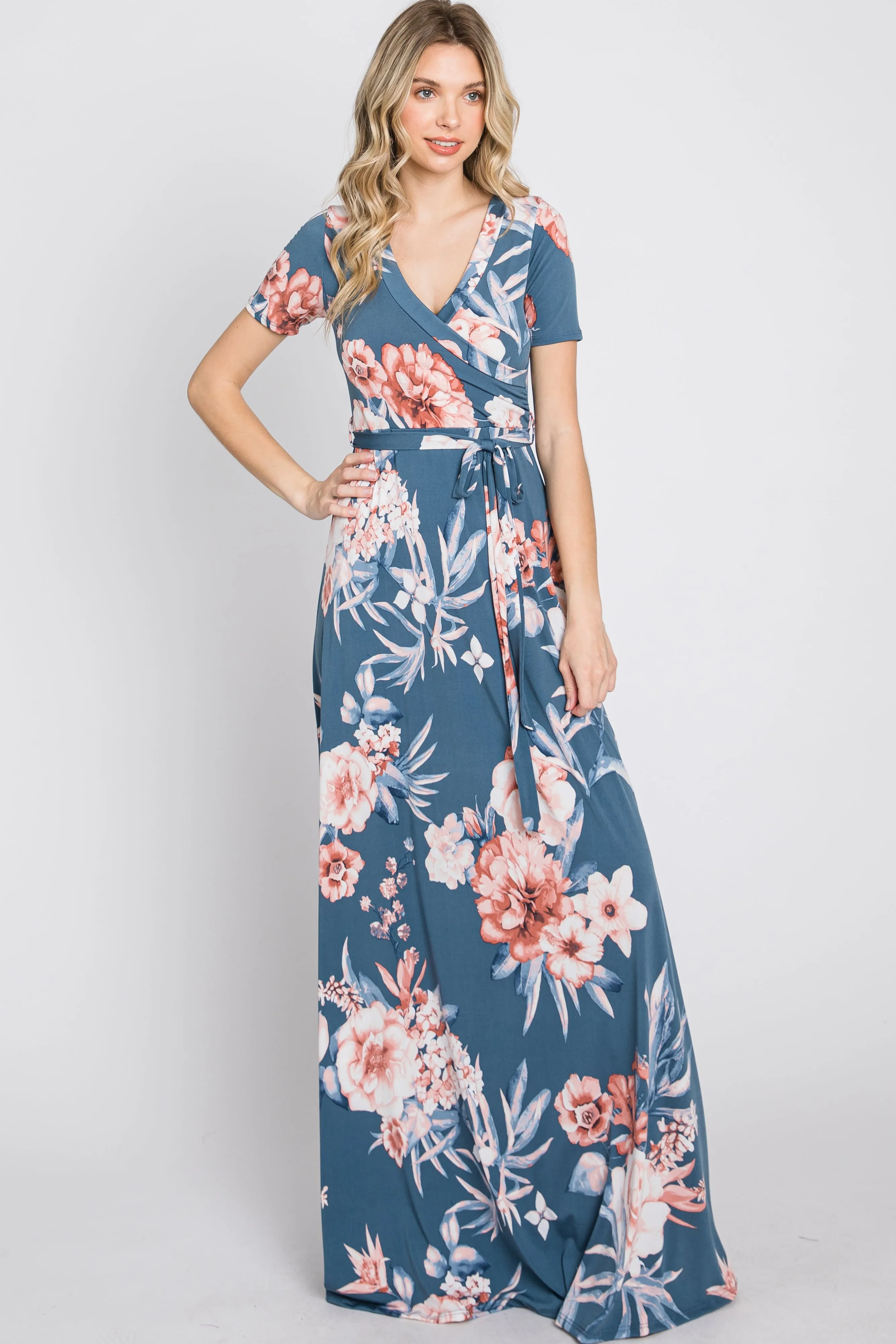 Blue Floral Wrap Nursing Maxi Dress sold by Pinkblush product image thumbnail 3